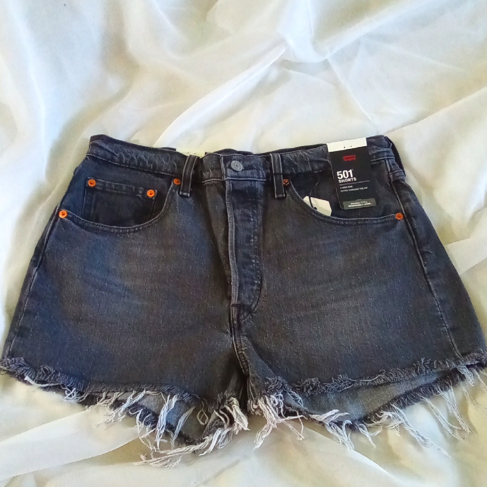 Levi's Gray Jean Shorts High-Waisted Distressed